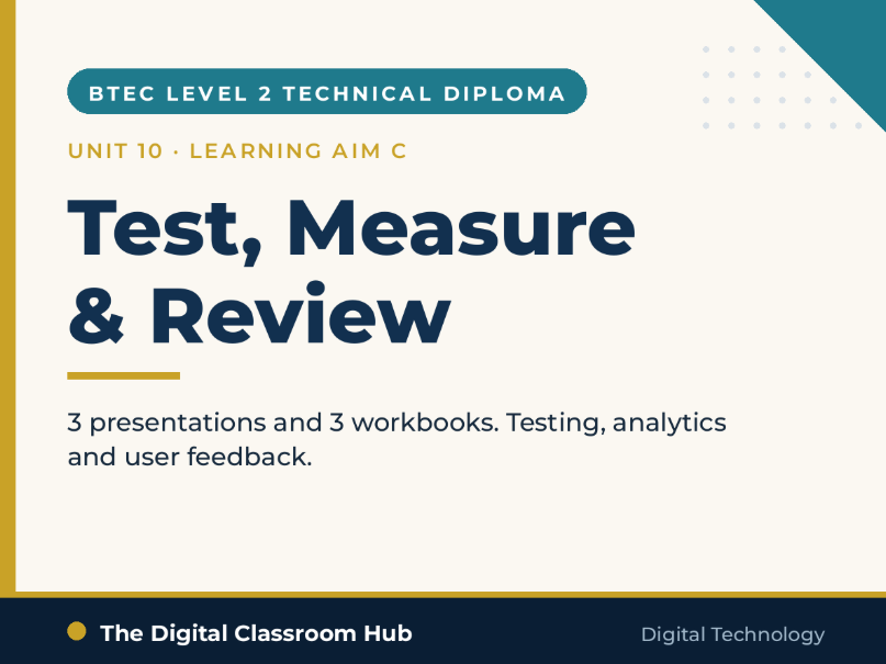 BTEC L2 Digital Technology Unit 10 | Learning Aim C Complete Pack | Test, Measure, Review