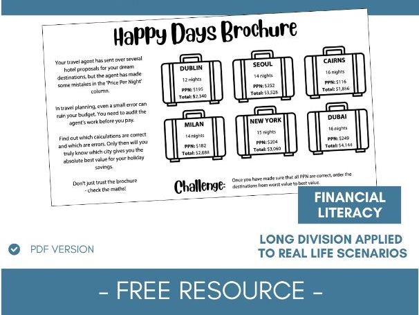 Applying Long Division | Financial Literacy | Worksheet