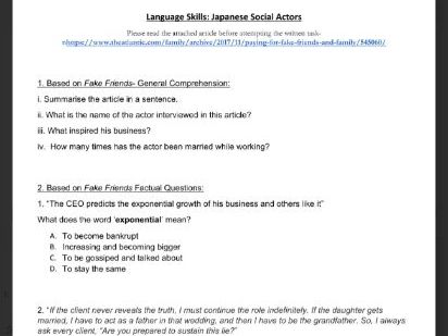 KS3 Non-Fiction Homework: Article Comprehension