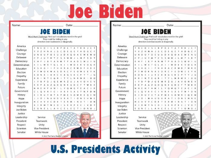 Joe Biden Word Search Puzzle | U.S. Presidents Biography Activity for Grades 4–7
