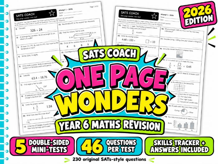 SATs Revision Practice Pack KS2 Maths - "One Page Wonder! 2026"
