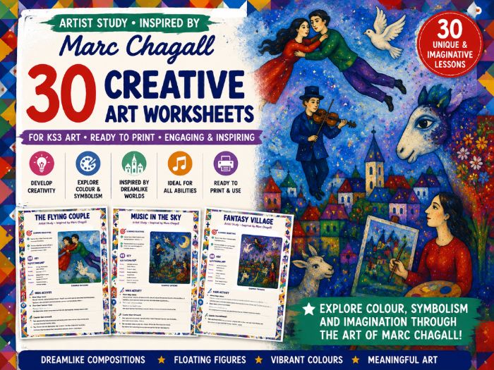 Marc Chagall Art Worksheets – 30 Creative Artist Study Activities | KS3 & KS4 Art