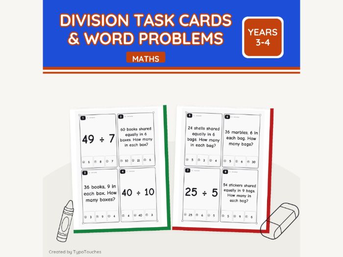 Division Task Cards & Word Problems | 13 pp