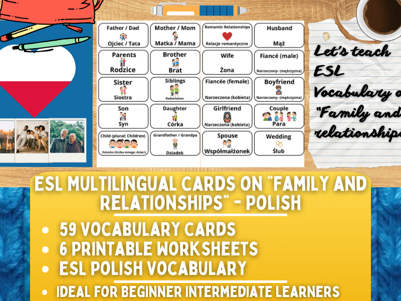 ESL Multilingual Vocabulary Flashcards - Family and Relationships - Polish