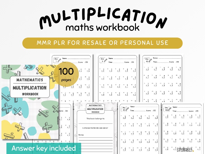 Master Resell Rights Back To School Multiplication Maths Workbook MMR PLR Math Book Worksheets