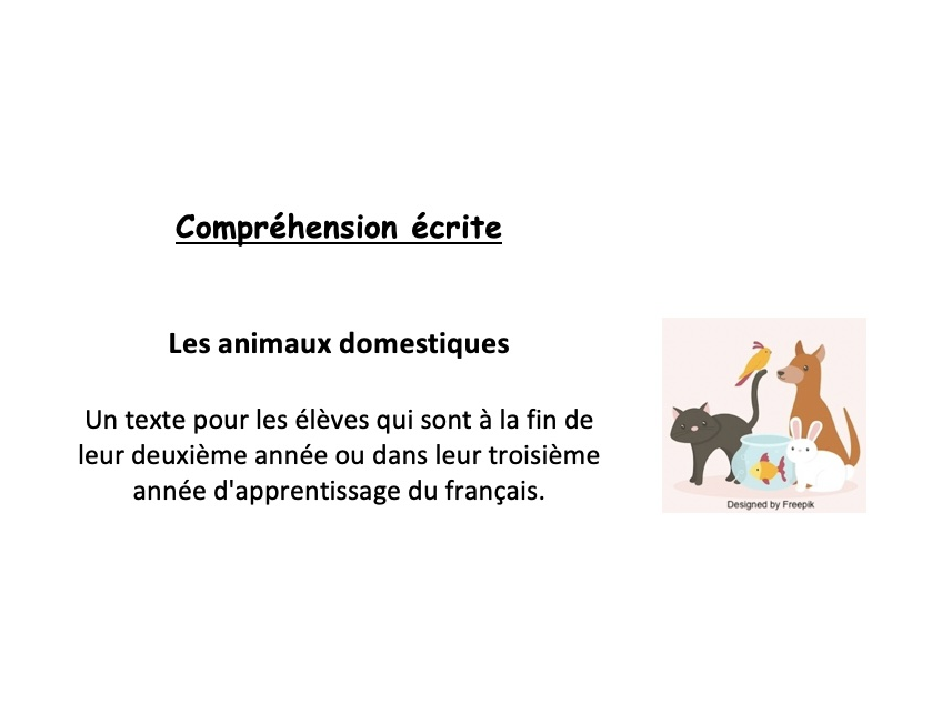 French-reading (year 8 or 9 - grade 7 or 8): les animaux domestiques