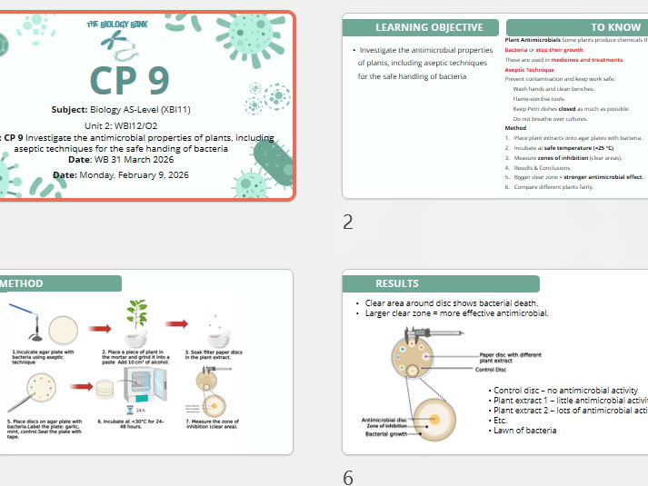 Core Practical 9 Investigate the antimicrobial properties of plants, including aseptic techniques