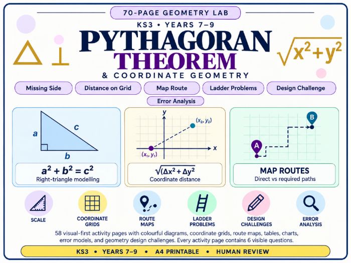 Pythagoras & Coordinate Geometry Lab | KS3 Maths | 70 Printable Pages
