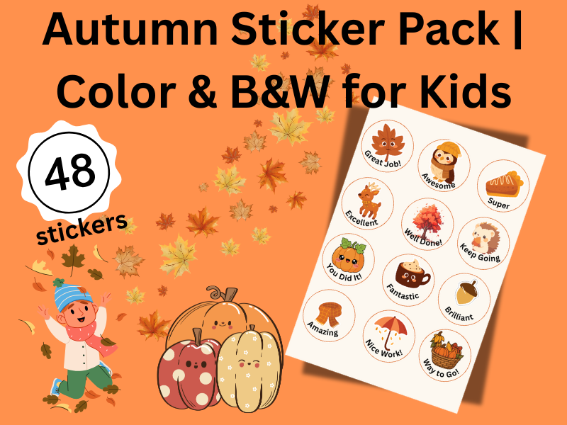 Autumn Sticker Pack | Color & B&W for Kids