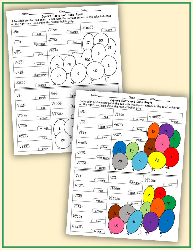 Square Roots and Cube Roots Color by Number  Teaching Resources Intended For Square And Cube Roots Worksheet