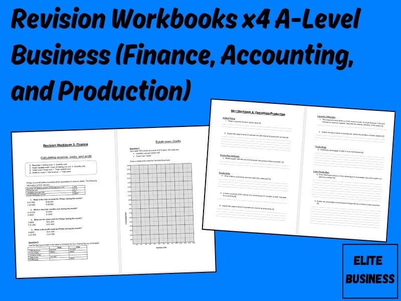 Revision Workbooks x4 A-Level Business (Finance, Accounting, Production)