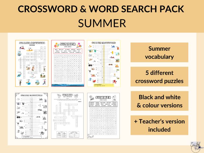 Summer Crossword & Word Search Pack - printable PDF