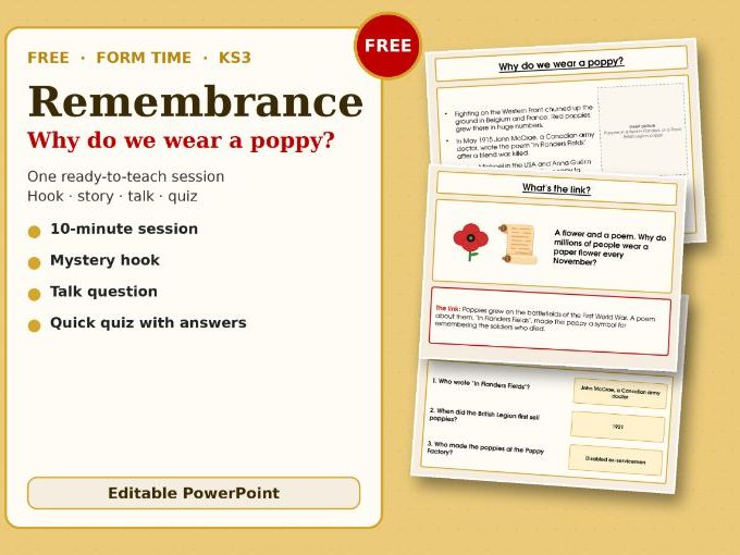 FREE Remembrance Day Form Time – Why Do We Wear a Poppy? – Tutor Time Activity