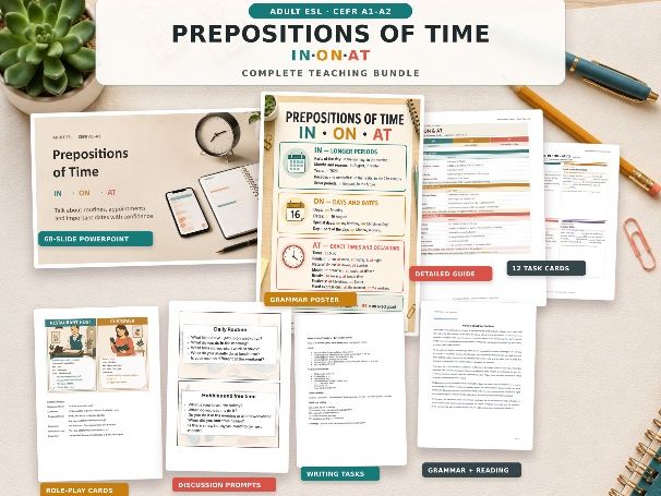Prepositions of Time IN ON AT | Adult ESOL Bundle | Entry Level 1–2 / CEFR A1–A2