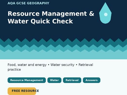 AQA GCSE Geography – Resource Management & Water Quick Check | FREE
