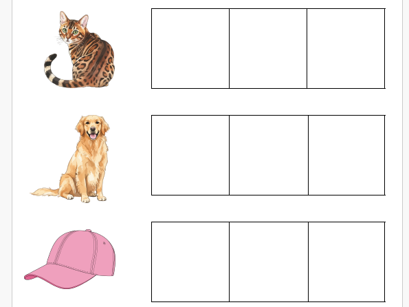 Phase 2 CVC words writing practice with phoneme frames