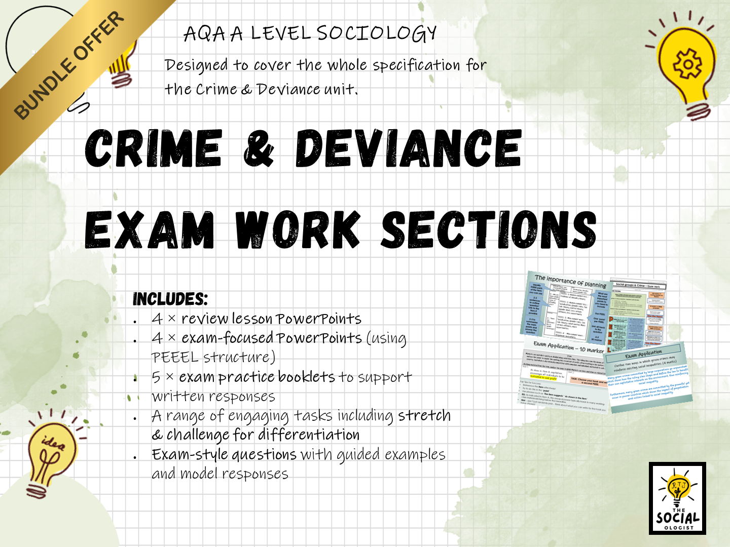AQA A level Sociology - Crime and Deviance - Complete Unit - Exam work sections - Bundle