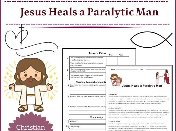 Jesus Heals a Paralytic Man Reading Comprehension Passages & Questions worksheet