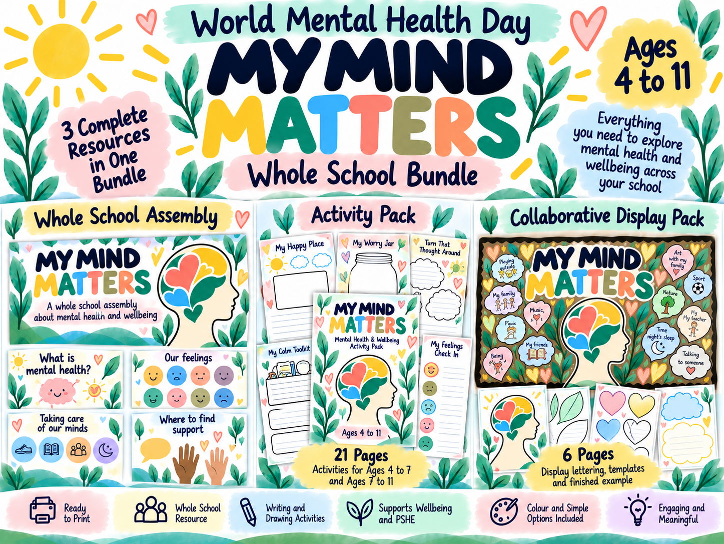 World Mental Health Day | Whole School Mental Health & Wellbeing Bundle Ages 4 to 11