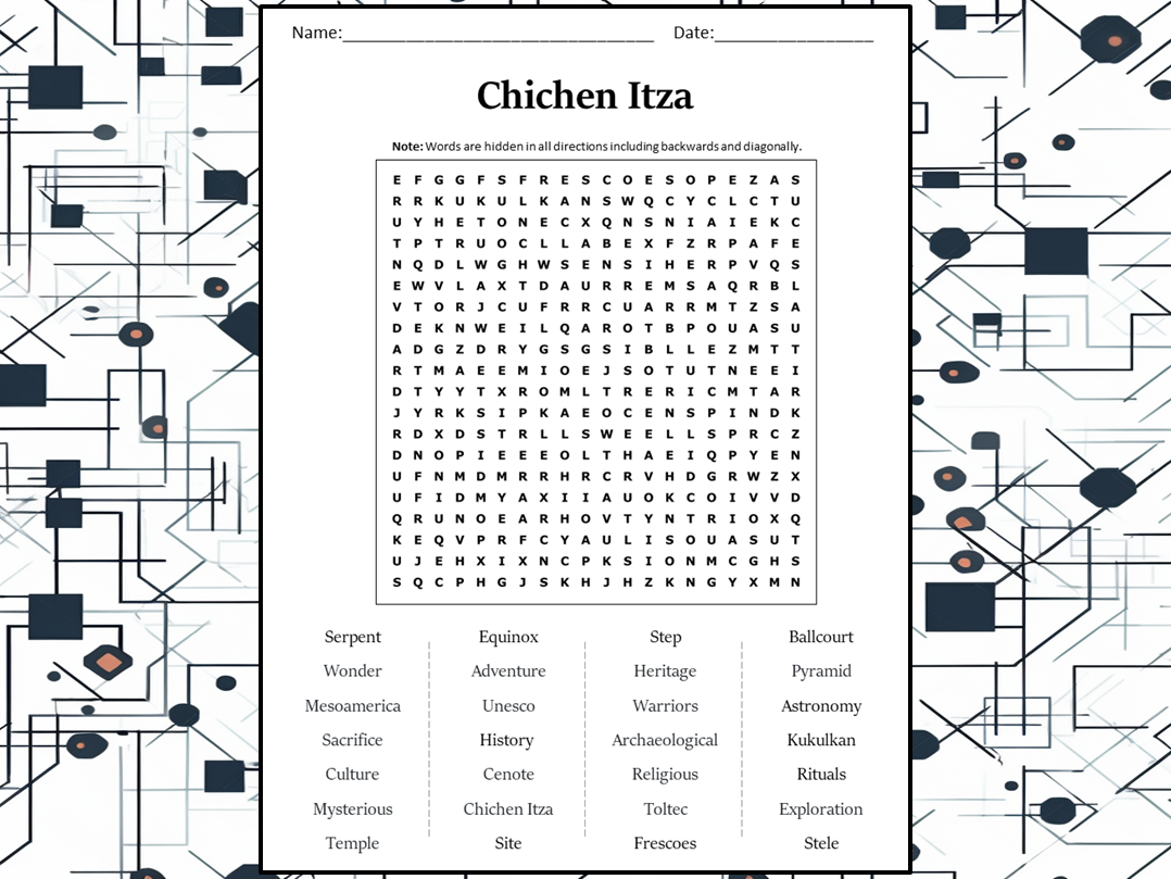 Chichen Itza Word Search Puzzle Worksheet Activity Teaching Resources