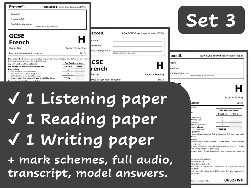 AQA GCSE French (2026) – Higher Practice Paper Bundle (Set 3)