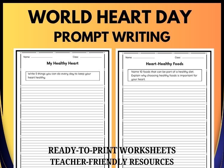 World Heart Day Writing Prompts | 20 Health & Wellness Prompts | Grades 2–8