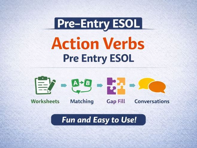Pre-Entry ESOL Action Verbs Worksheets with Pictures | Vocabulary & Speaking Activities | EAL / ESL