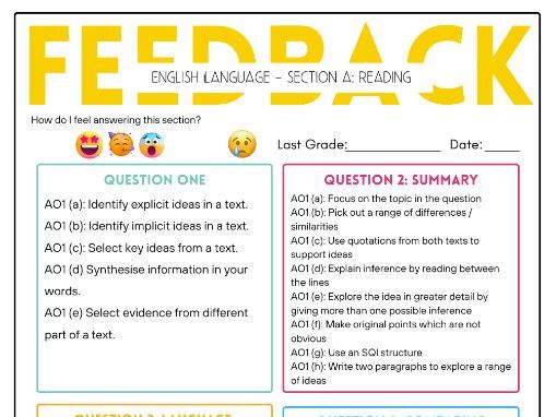 English Language Paper2 Feedback Sheets