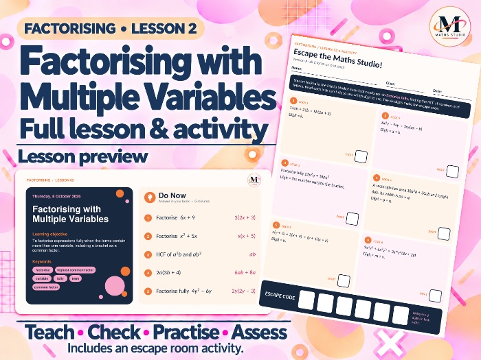 Factorising with Multiple Variables | Lesson & Activity