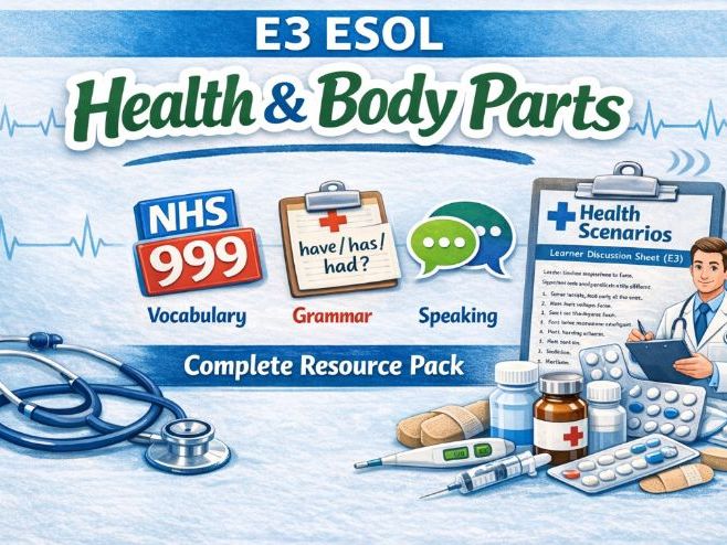 ESOL E3 Health, Body Parts and Appointments Resource Pack (with Answers and Grammar Focus)