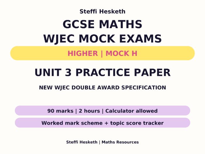 WJEC GCSE Maths & Numeracy Unit 3 Higher Mock H + Mark Scheme