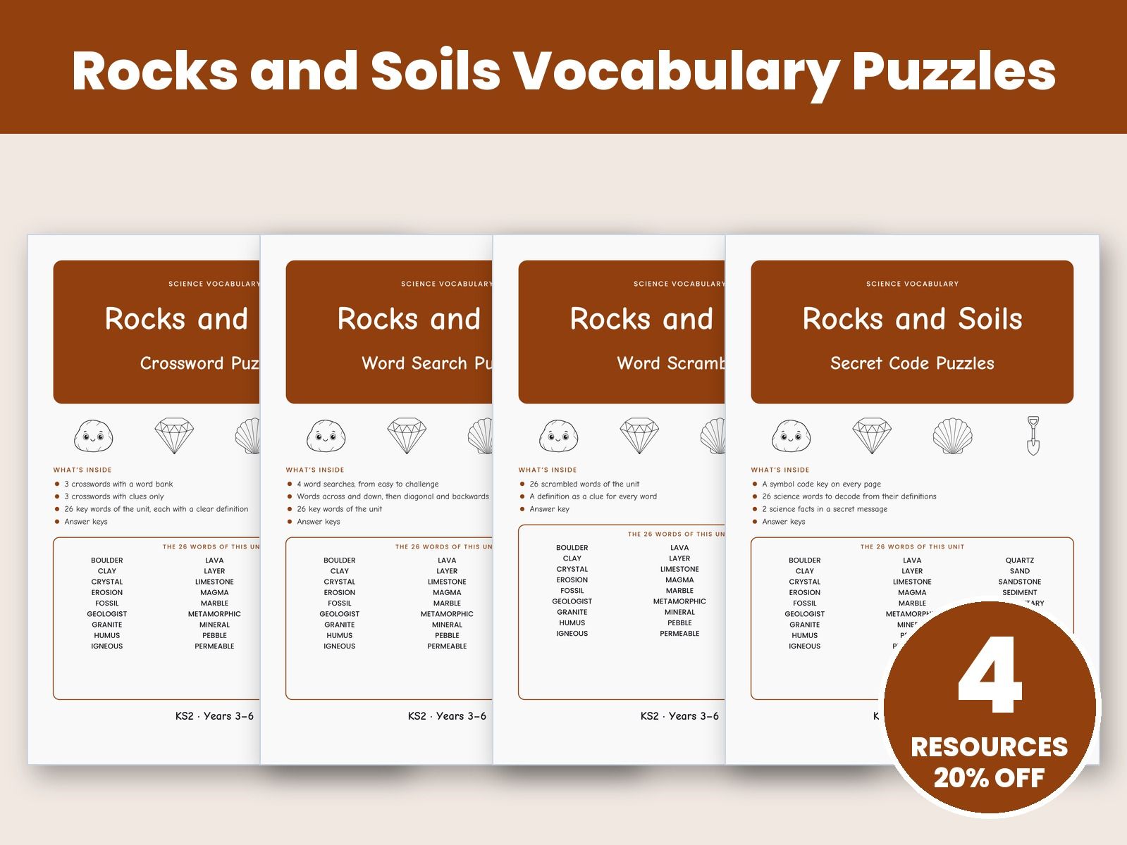Rocks and Soils Vocabulary Puzzles Bundle
