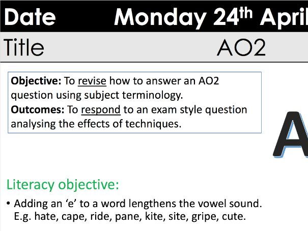 GCSE AO2 Eduqas full lesson, resources and A3 extract sheet