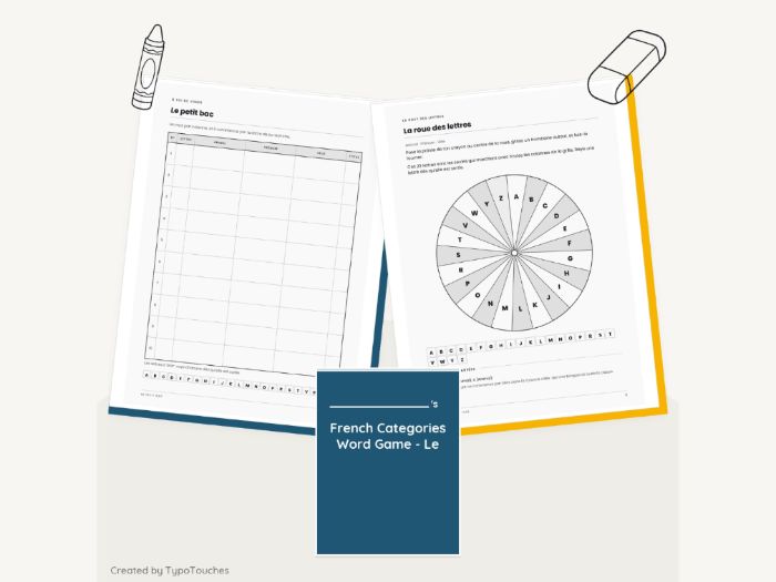 French Categories Word Game | 4 Sheets