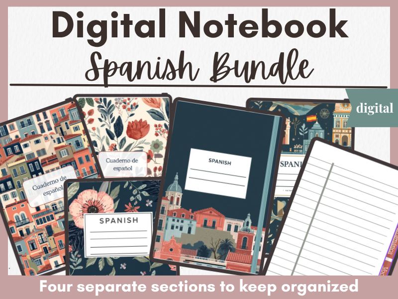 Spanish Digital Notebook Bundle | Interactive Spanish Notes Bundle | Grammar, Vocabulary, Verbs & Exercises