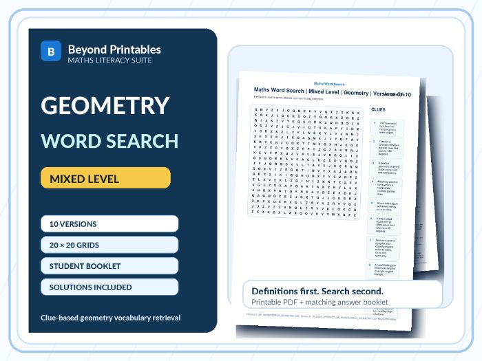 Geometry Maths Word Search | 10 Printable Vocabulary Puzzles with Solutions
