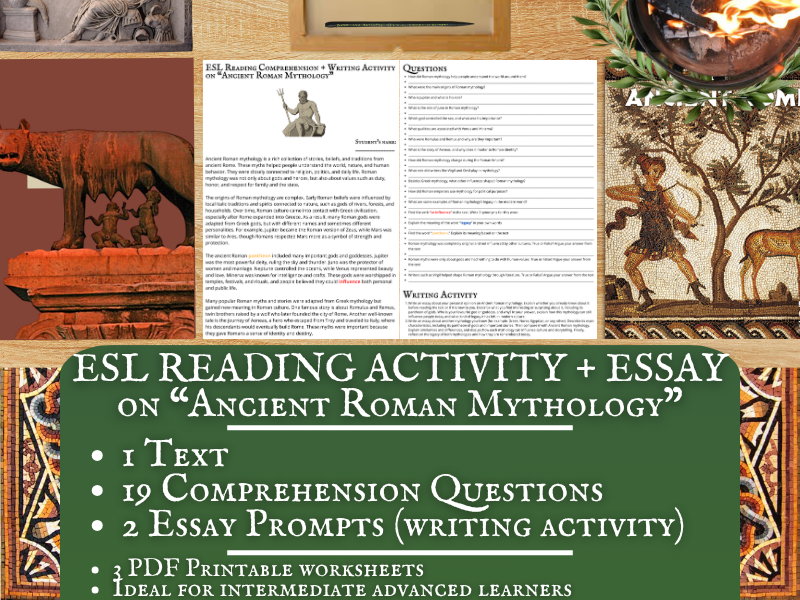 ESL Reading Comprehension + Writing Activity Worksheets - Ancient Roman Mythology