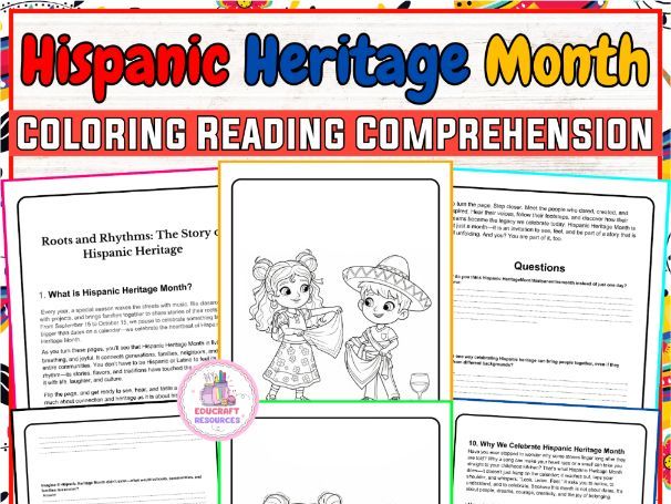 Hispanic Heritage Month Reading Comprehension & Coloring Pages | 60 Page Bundle