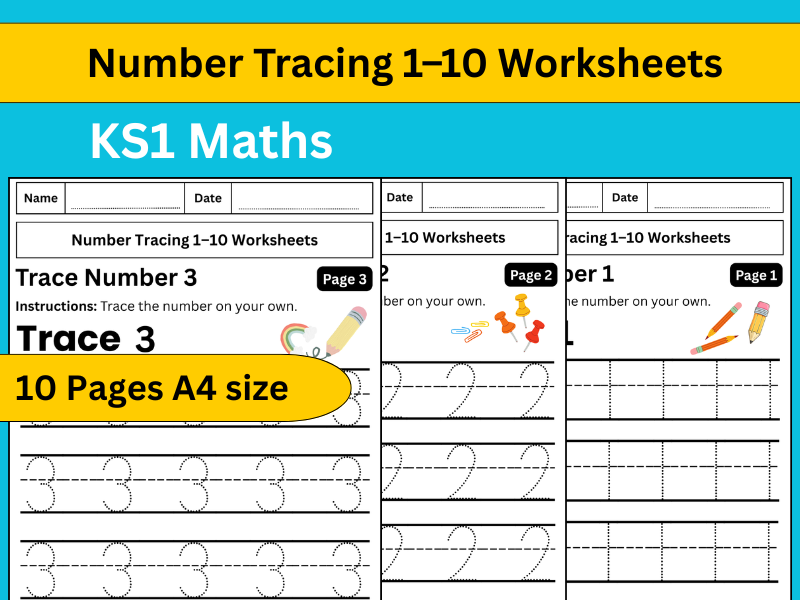 Tracing Numbers 1–10 Worksheets | KS1 Maths