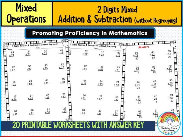 2-Digit Mixed Addition and Subtraction without Regrouping Worksheets | Foundational Math Fluency Pra