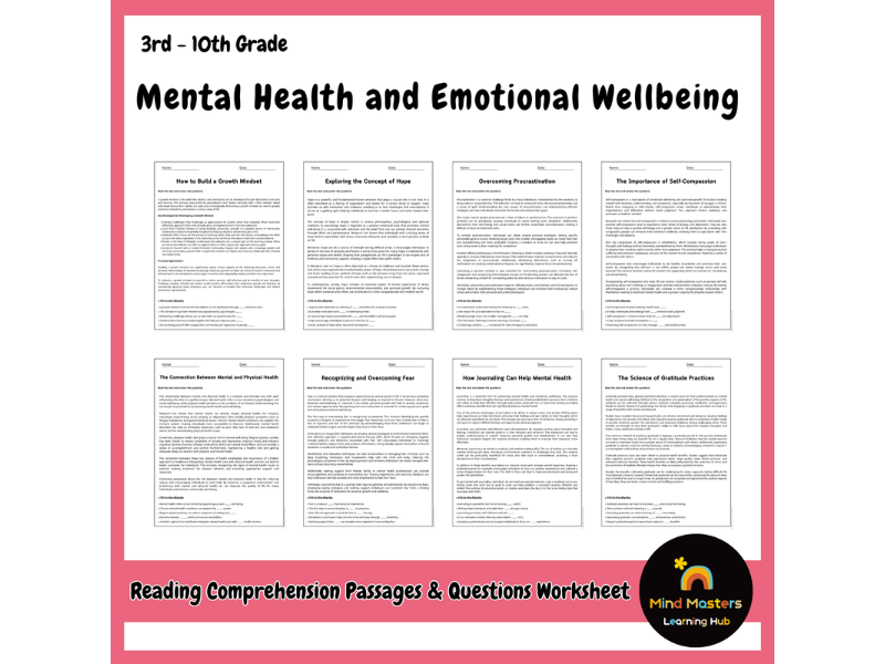 Mental Health and Emotional Wellbeing Reading Comprehension Passages ...