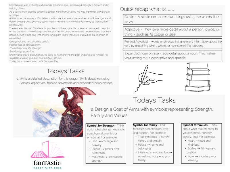 FREE St George and the Dragon KS2 PowerPoint Lesson & Colouring Pages | Years 4–6  Writing