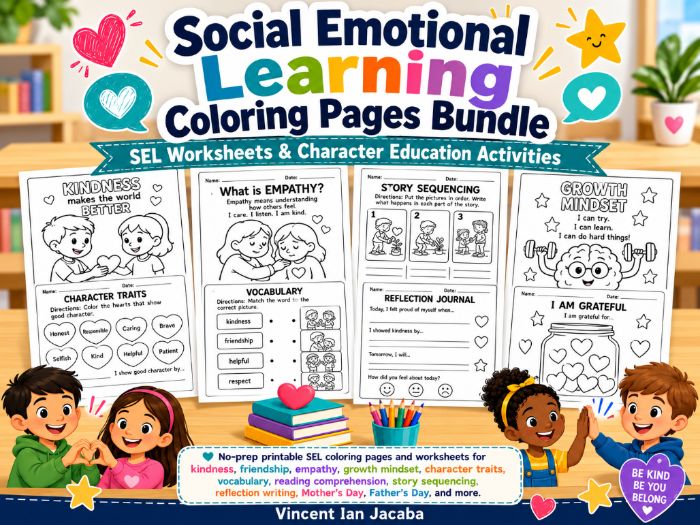 SEL Colouring Pages Bundle | Social Emotional Learning, Kindness & Growth Mindset Ages 5–11