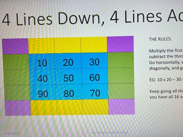 4 Lines down, 4 lines across - a multiplication starter with answers in ppt