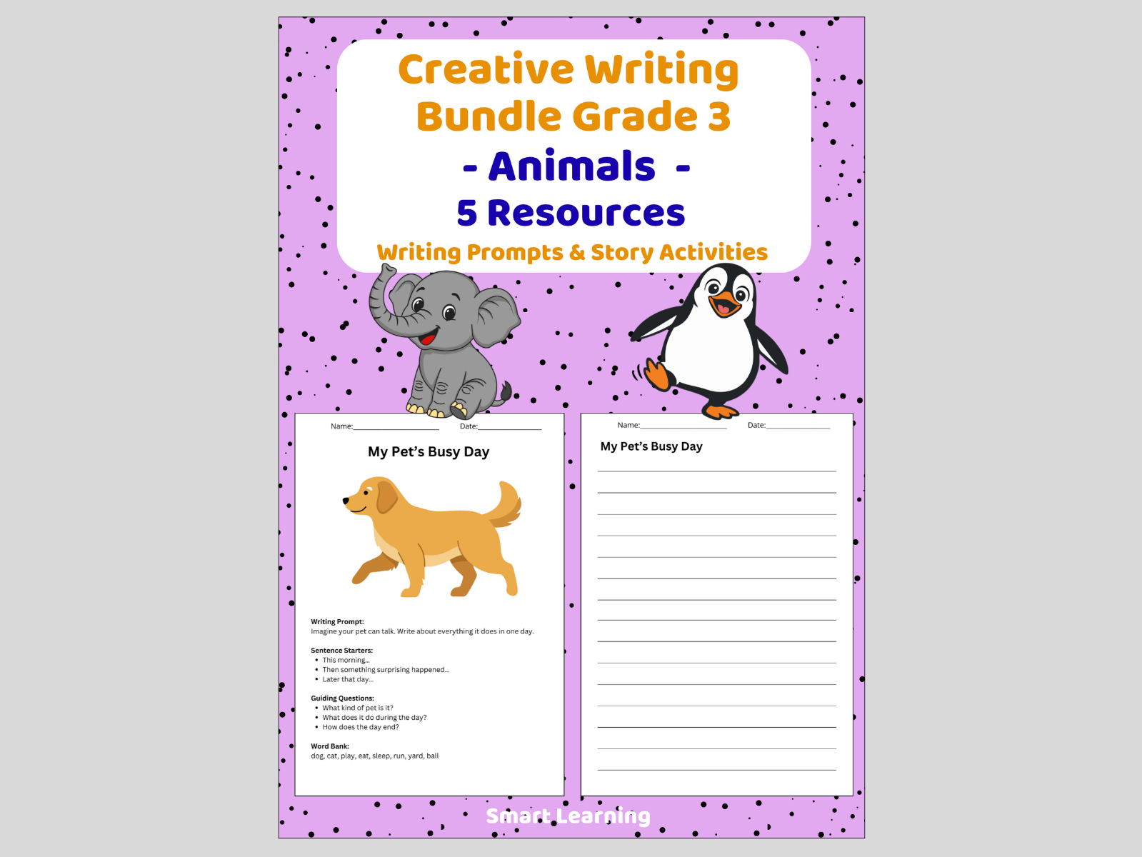 Creative Writing Bundle Grade 3 Animals | Writing Prompts & Story Activities