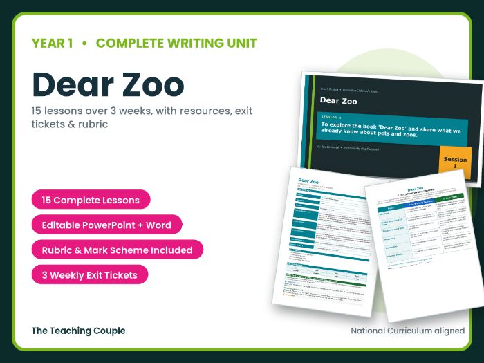 Dear Zoo | Year 1 English Unit | 15 Complete Lessons + Resources + Mark Scheme