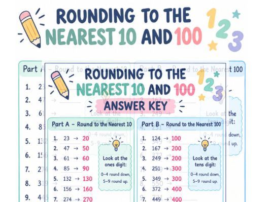 Rounding to the Nearest 10 and 100 | Rounding Numbers Worksheet | Year 3–4 Maths