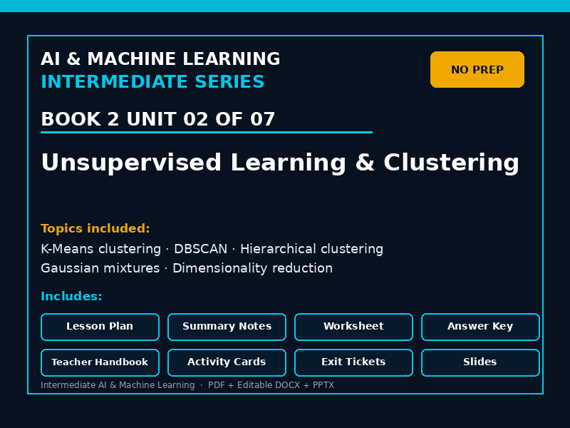 Unsupervised Learning & Clustering – No Prep Lesson Pack – Book 2 Unit 02