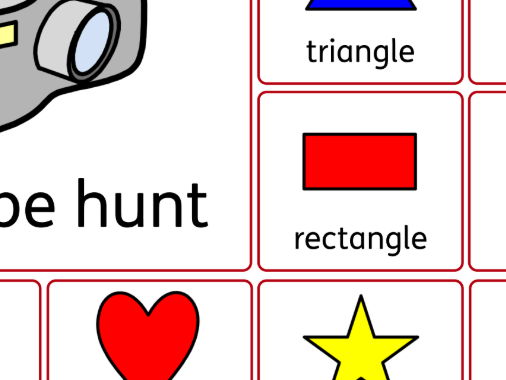 Shape Hunt Worksheet – Widgit Symbols (Identify & Find Shapes)