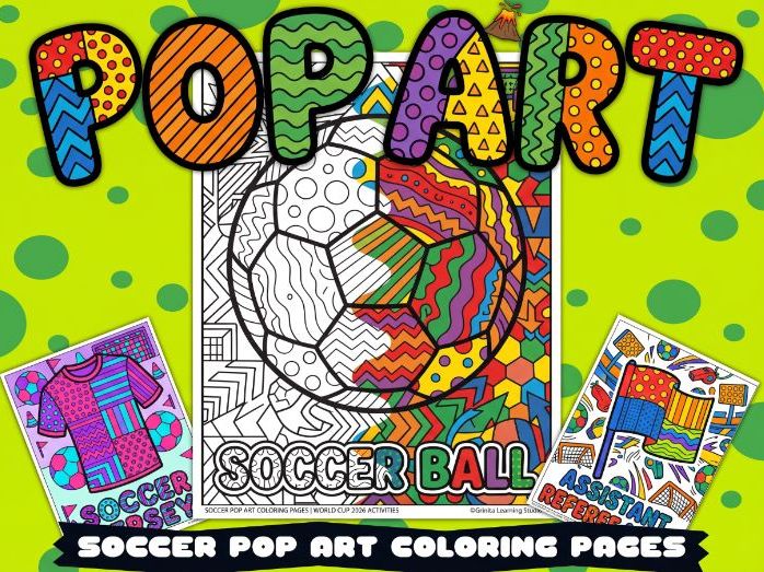 Soccer Pop Art Coloring Pages | Soccer Activities 2026| Summer & Back to School